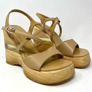 DEADSTOCK Vintage90s Y2K AldoTan Platform Sandals W/ Perspex Wedge Layer Size 41